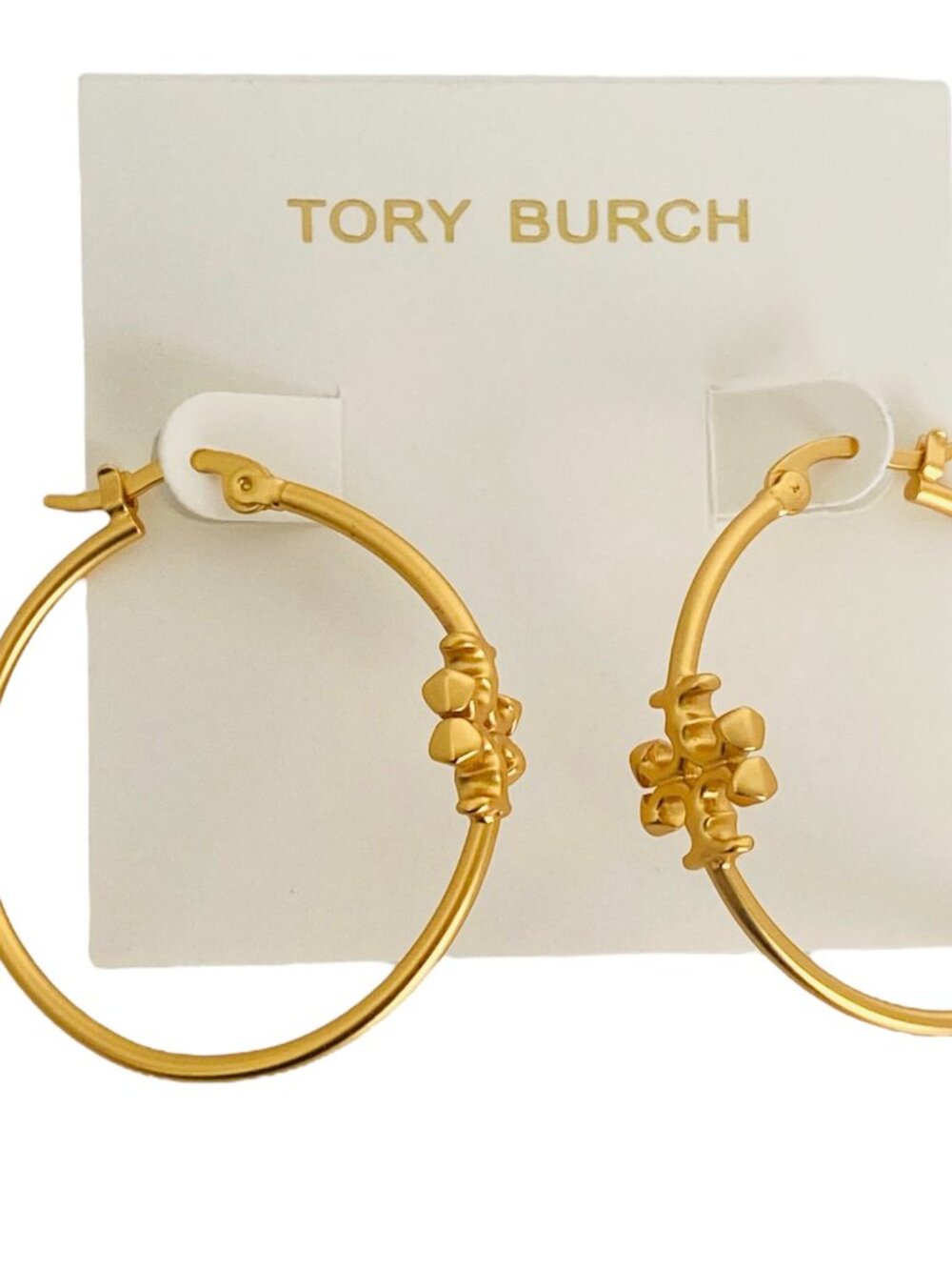 NEW Tory Burch Large Eleanor Hoop Logo Earrings in Gold or Silver 18K GP RET$210